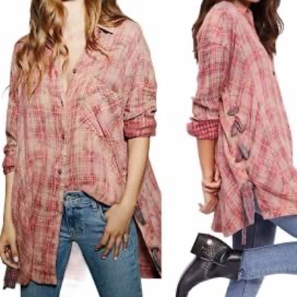Free People Tops - Free People Nordic Night Plaid LaceUp Side Shirt